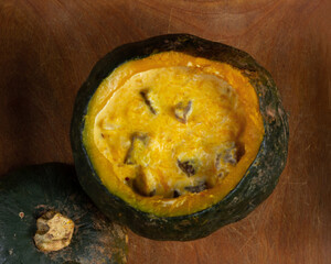 Jerked beef or biltong or dried meat broth in pumpkin, a brazilian dish.
