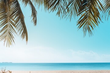 Summer And tropical with palm trees and coconuts on the sand and sea perfect for decorating tourism advertising banners promoting beach holiday