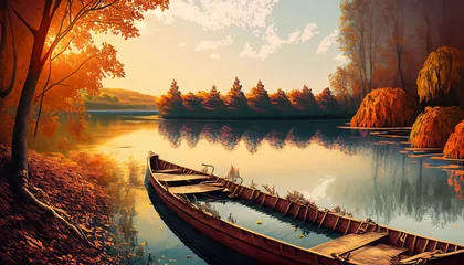 Fotobehang Beautiful Indian Summer landscape at the lake in the fall © StandbildCA