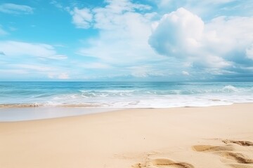 Fototapeta na wymiar Summer beach, view of blue sky, clouds and waves