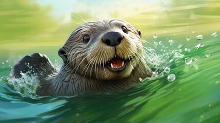 funny otter playing in the water generative ai