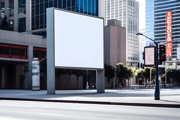 Obraz premium Billboard with white copy space in a beautiful modern city with blue sky - Template design theme