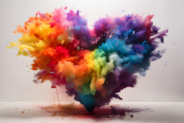 Fototapeta na wymiar Love is Love: Explosive Rainbow Heart of Colourful Smoke