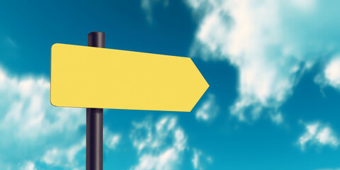 A yellow copy space sign isolated on a blue sky background