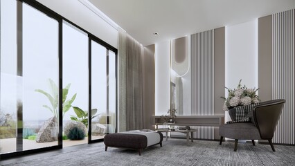 neutral colors living room with wall panel 