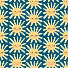 Yellow smile sun vector seamless pattern