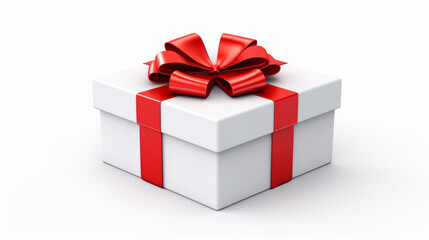 Obraz premium White gift box with red ribbon or bow on a white background. Valentine, Christmas or birthday