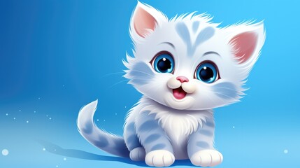 cute baby kitten on solid blue background generative ai