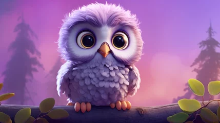 Photo sur Plexiglas Dessins animés de hibou cute illustration of a baby owl generative ai