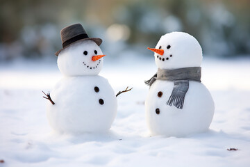 Fototapeta premium Snowman in Winter Wonderland. Generative Ai