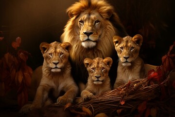 A pride of lions. Generative AI - obrazy, fototapety, plakaty