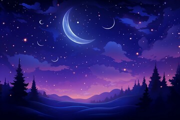 Starry sky and crescent moon wallpaper with a magical hour background. Generative AI