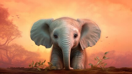 Fototapeta na wymiar beautiful baby elephant on a unicolor background generative ai