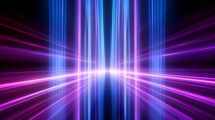 vertical dim neon light trails with blue purple and pink lights. future optical fiber superfast data transfer concept. generative AI - obrazy, fototapety, plakaty