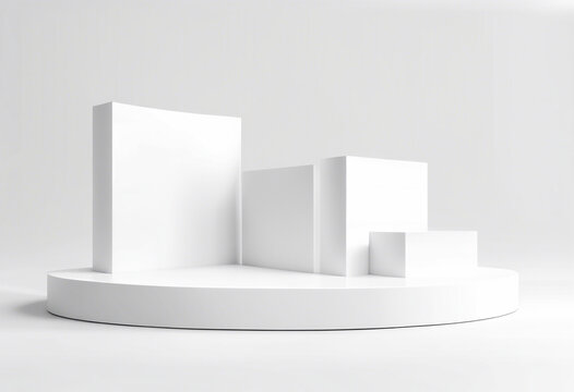 : Podio futuristico bianco per presentazione prodotti II su sfondo bianco