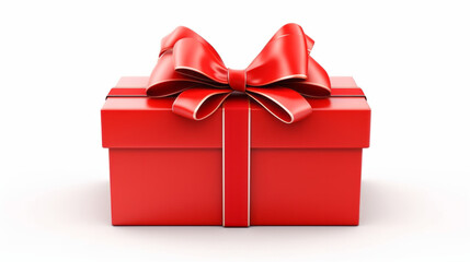 Red gift box with red ribbon or bow on a white background. Valentine, Christmas or birthday