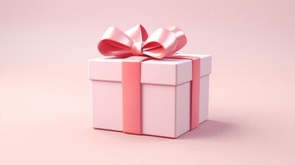 Fototapeta premium Pink gift box with pink bow on a pink background. Birthday, Valentine, Christmas present