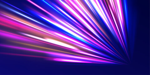 Abstract acceleration speed motion on night road. Illustration of high speed concept. Motion light effect for banners. The effect of speed on a blue background.	 - obrazy, fototapety, plakaty