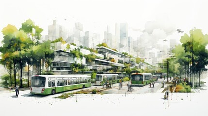 hand drawing of Urban planning sketch highlighting sustainable, Generative AI