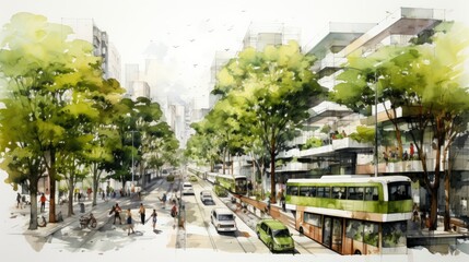 Fototapeta na wymiar hand drawing of Urban planning sketch highlighting sustainable, Generative AI