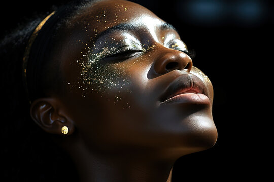 Ethereal Afrocentric Beauty with Golden Highlights