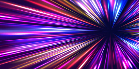 Lines in the shape of a comet against a dark background. Illustration of high speed concept. Motion light effect for banners. Curved light trail stretched upward. Fast speed car.	