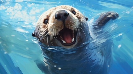 funny otter playing in the water generative ai