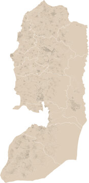 Map of West Bank, map and borders, reliefs and lakes. Highway, treets and buildings. Israel