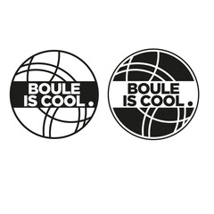 Petanque and boule logo icon pictogram with a ball in the background and the small ball near the text