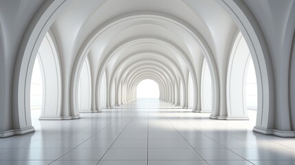 White architectural design,futuristic white arched interior 3d render,Modern white background.Futuristic Sci-Fi circle Tunnel,Abstract architecture background