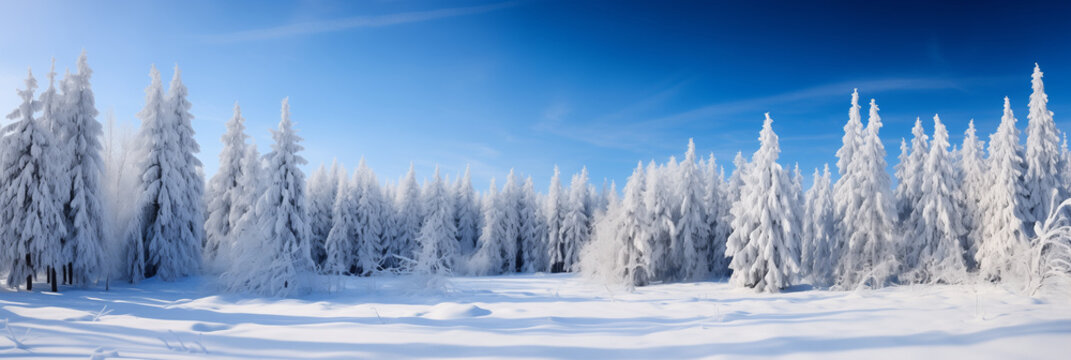 A majestic pine forest blanketed in a winter wonderland of snow
