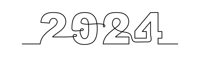 2024 in one line icon. New year text 2024. Vector illustration design.