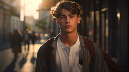 Fototapeta premium young man experiencing the new university life generative ai