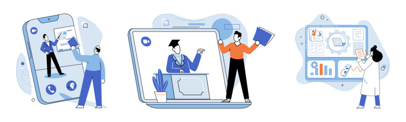 Online communication. Vector illustration. Virtual meetings offer convenient way to meet and collaborate remotely Conducting online interviews allows for efficient knowledge exchange and talent