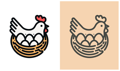 Chicken in a nest with eggs. Modern logo