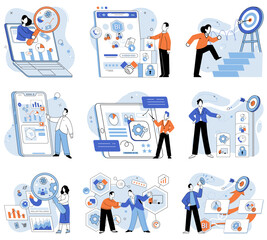 Business objectives. Vector illustration. Making informed decisions is crucial for business growth The concept business objectives encompasses desired outcomes and milestones Intention and Intention