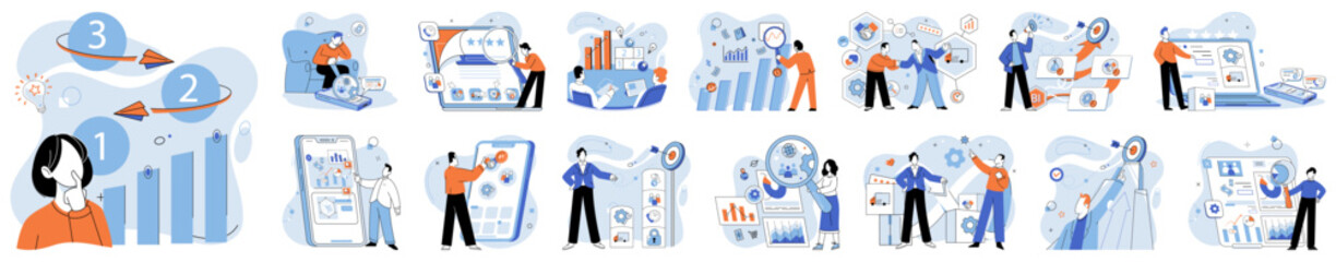 Business manage. Vector illustration. Hard work and strategic marketing are key to business success Employment opportunities abound in world commerce Commercial contracts provide framework