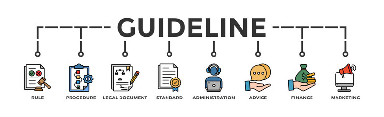 Guideline banner web icon vector illustration concept with icon of rule, procedure, legal document, standard, administration, advice, finance, marketing
