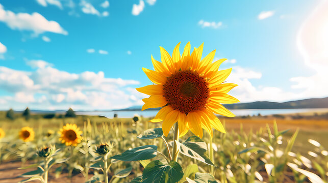 Sunflowers In The Open Field Background Wallpaper Poster PPT