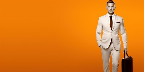 orange business banner background wallpaper featuring drawing of business man wearing a suit