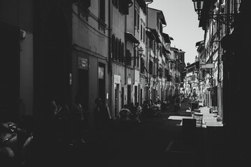 old Italian street in black and white in a high contrast 