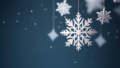 Fototapeta na wymiar Christmas Background With Paper Cut Snowflake Hanging Snowflake Decoration. Winter Wallpaper. Snow Backdrop. Illustration