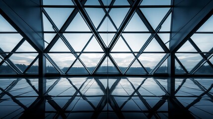 architecture of geometry at glass window,roof of moden buildings,Empty Long Light Corridor.Modern background.Futuristic Sci-Fi Triangle Tunnel