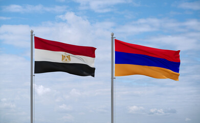 Armenia and Egypt flags, country relationship concept