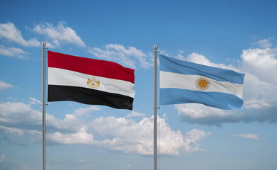 Argentina and Egypt flags, country relationship concept
