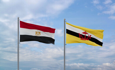 Brunei and Egypt flags, country relationship concepts