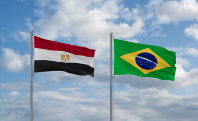 Egypt and Brazil flags, country relationship concept