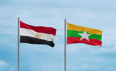 Myanmar and Egypt flags, country relationship concept