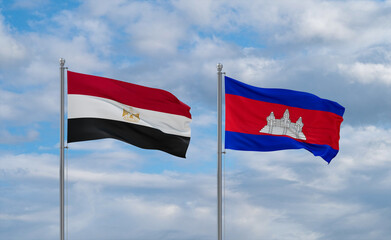 Cambodia and Egypt flags, country relationship concept