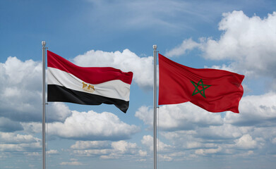 Morocco and Egypt flags, country relationship concept